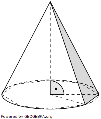 Ein massiver Kegel hat folgende Maße: (Realschulabschluss Besondere Pyramiden Aufgabengraphik Wahlteil W2a/2018/© by www.fit-in-mathe-online.de)